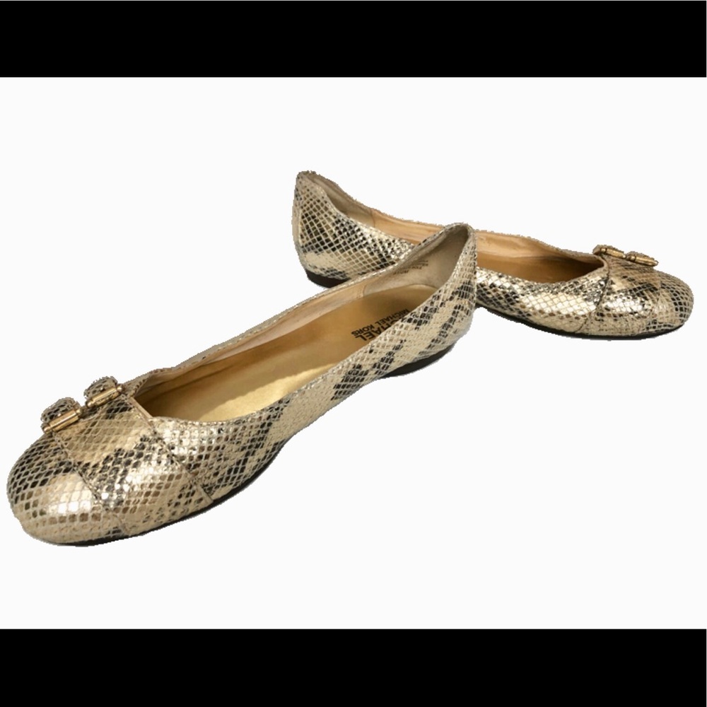 MICHAEL KORS Metallic Gold Leather Flats Sz 8.5